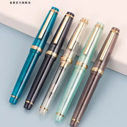 JINHAO 82 Fountain Pen Gold Trim Acrylic Barrel Silver Clip for Writing Calligraphy Signature School Office Supplies Stationery