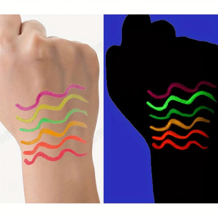 6pc Matte Eyeliner Stick Pack,Fluorescent Eyeliner Pencil Set,Waterproof Vibrant Color Glow Neon Makeup Pens for Bold Eye Makeup