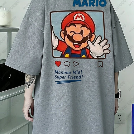 Summer New Anime Tshirts For Couple Cartoon Graphics Mario Print T-shirt Casual Round Neck Tees Street Short Sleeve Man Clothing