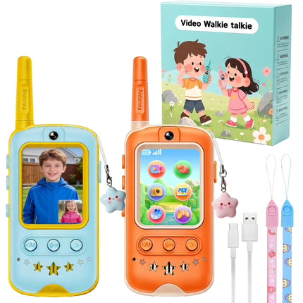 Video Walkie Talkie Gift Set 2 Pack HD Video Call Rechargeable Photo Voice Share Long Range No WiFi with Star Charms for Kids Birthday Outdoor Gift