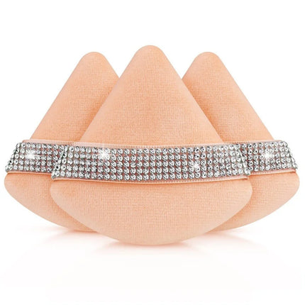 3Pcs Diamond Triangle Powder Puff Face Soft Makeup Tool Rhinestone Soft Smooth Sponge Velvet Makeup Sponge Cosmetics Accessories