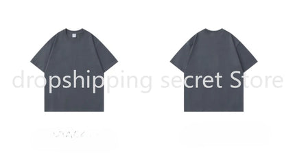 Summer Light Blue 300g Heavy Cotton Short-sleeved T-shirt Loose Men's and Women's Casual Half-sleeves Tee