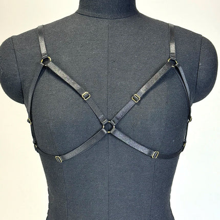 Women Sexy Lingerie Fashionable Straps Hollowed Out Black Wire Harness Strap Corset Shaped Bra Spandex Harajuku Gothic Black Bra