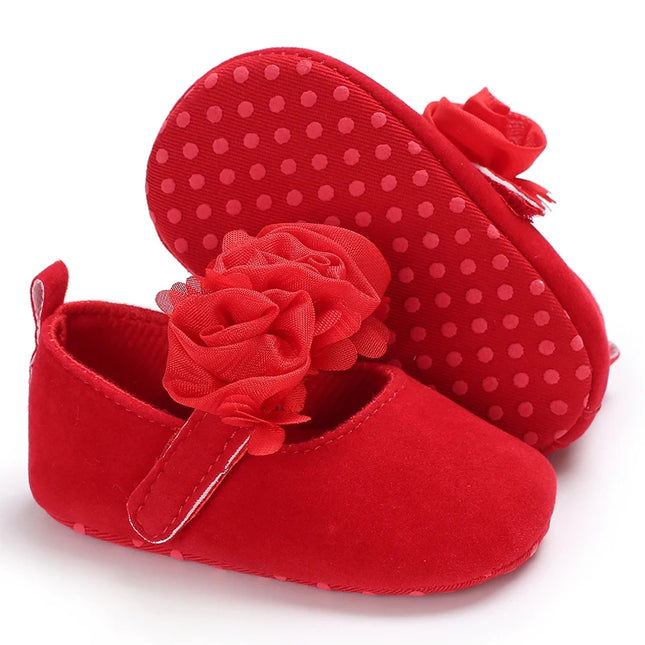 Spring and Autumn Red Fluffy Children's Shoes 0-1 Year Old Women's Treasure Bow Solid Color Princess Soft soled Shoes Baby Shoes