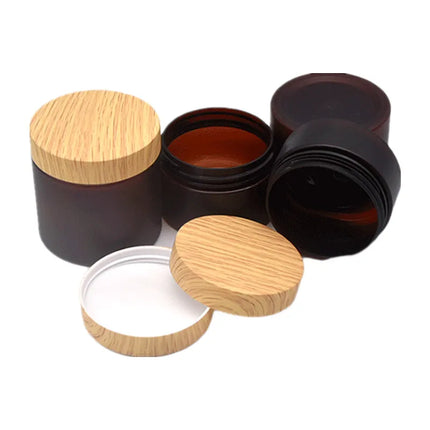 25pcs/lot Empty 100-250g Eye/Face Cream Jar Facial Mask Plastic Makeup Container Lotion Cosmetic Bottle With Imitation Wood Lid