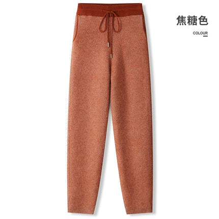 Soft 100% Merino Wool Straight-leg Pants For Men Jacquard Warm Knitted Pants Autumn Winter Thick Bottom Wear