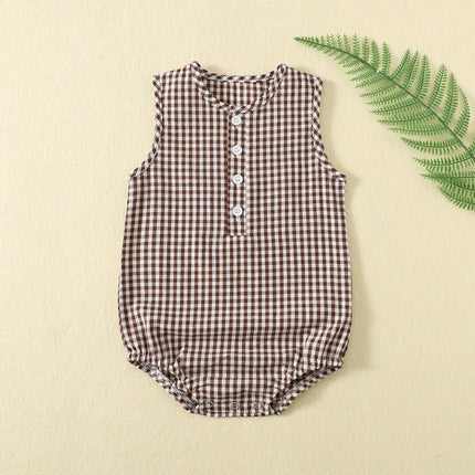 0-18M Summer Newborn Baby Boy Girl Romper Plaid Sleeveless Newborn Bodysuit Infant