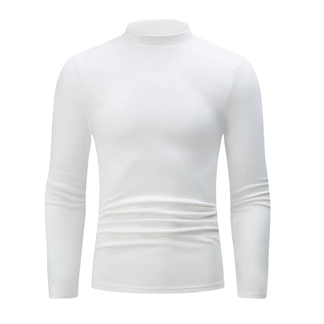 1/2piece Autumn And Winter Men's Semi High Neck Fashionable Base Long Sleeved Top Solid Color Casual Sports Fitness Warm T-shirt