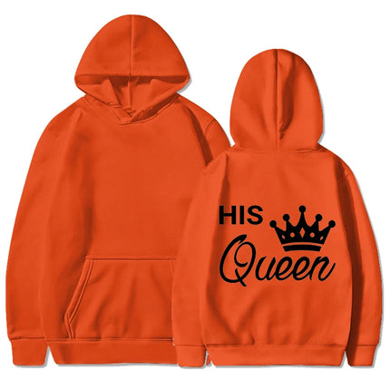 New Valentine's Day His Queen And Her King Printed Hoodies Men/Women Couple's Sweatshirts Casual Hoodie Personality Pullover