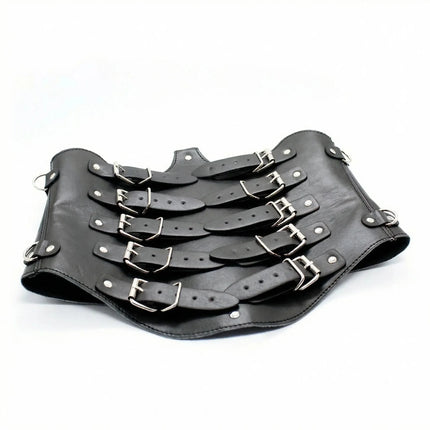 Thierry Lockdown Leather Cincher Corset, Body Bondage Straitjacket With Arm Cuffs Handcuffs Neck Collar, Harness Sex Game Toys