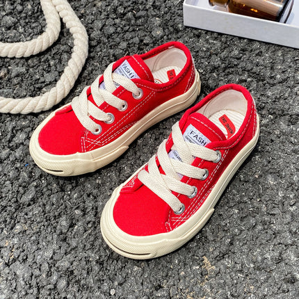 8037 Low cut solid color lace-up children's canvas shoes breathable boys and girls board shoes cloth shoes comfortable