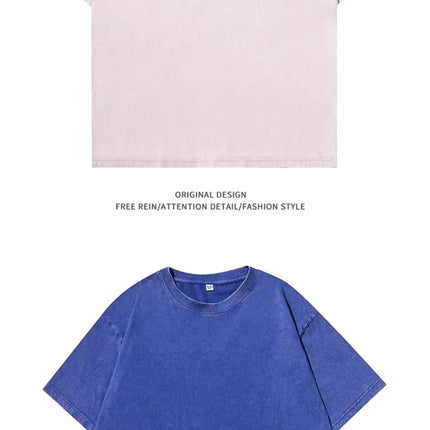 American Style Retro Heavyweight Solid Color Short Sleeved T-shirt Men Women Summer Street Trendy Washed Old Oversized Clothes
