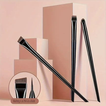 3Pcs Angled Eyeliner Brush Set - Micro-Fine Tip for Brows & Cut Crease, Vegan Professional Makeup Brushes (Studio Quality)