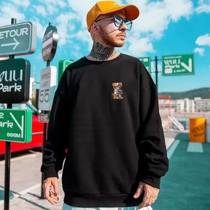 M-8XL Autumn Men Oversized Sweatshirts Fashion Loose Steel Muppet Bear Print Sweatshirts Long Sleeve Plus Velvet Couple Clothes
