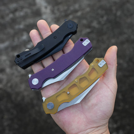 Shooziz-HAN308,Pikal Pocket EDC Knife for Men , Hawkbill Folding Knife & Ultem/G10 Handle，3.15"14C28N Steel Flipper Blade
