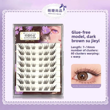 No Glue Self-Adhesive False Eyelashes - Dramatic Volume Natural Wispy Winged Fox Eye Manga Style Fluffy Cat Eye Lashes 7-12mm