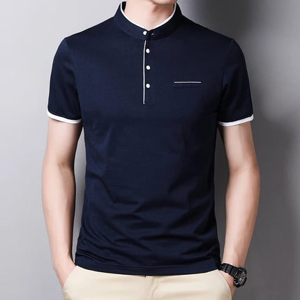 2025 New Men's Casual and Fashionable Solid Color Short-Sleeved Stand-Up Collar T-shirt Summer Versatile and Comfortable Top