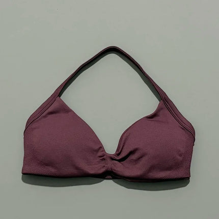 HISTELLO Sports Bra Push Up Strappy Sexy Open Back Gym Crop Top Removable Cups Women Workout Clothing Gym Top Halter Sport Bra