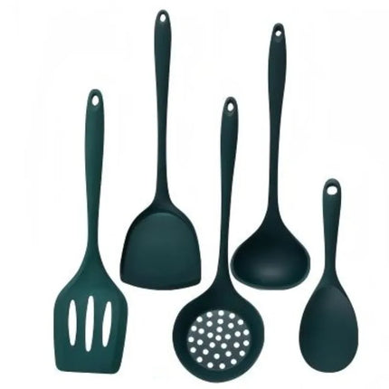 5Pcs Food Grade Silicone Kitchen Utensils Set Heat Resistant Non-Stick Spatula Ladle Slotted Spoon Cooking Tools Green