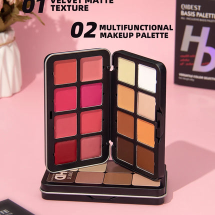 QIBEST 16 Colors Box Blusher Plate Multi-Color Cream Blush Plate Concealer Contour And Highlighter Palette Makeup Blush Face