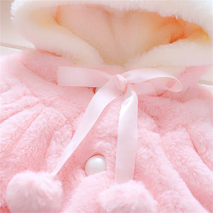 Girls' Sweater Shawl Autumn Hooded Cartoon Solid Color Plush Short Sleeve Coat