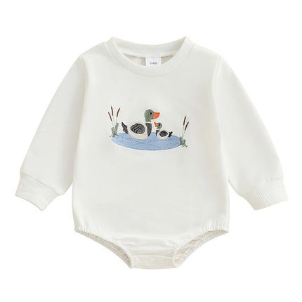 Autumn Baby Sweatshirt Rompers Baby Boys Toddler Fall Clothes Long Sleeve Crewneck Duck Embroidery Casual Romper Jumpsuit