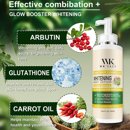 WK JALY Glow Booster Whitening Body Lotion, With Glutathione, Remove Dark Spots, Melanin, Even Skin Tone Cream for All Skin Type