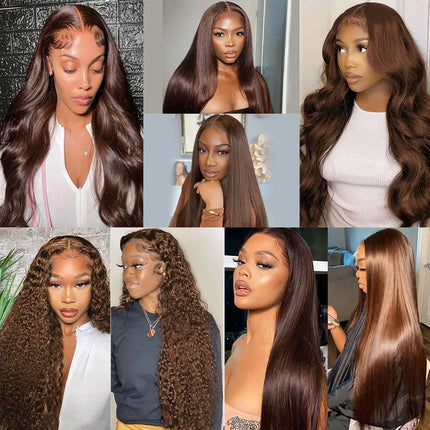 Brown Straight 13x4 Hd Lace Front Human Hair Wigs For Women Remy Brazilian Chocolate Brown 13x6 HD Lace Frontal Wigs Pre Plucked