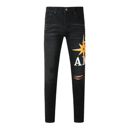 Fashion Americans Brands Men's Jeans Luxury Streetwear Holes Long Trousers Quality Male Stretch Slim Pants Skinny Trousers