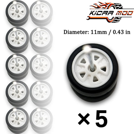 1/64 Model Wheels Rubber Slick Tires ABS Wheels for Hot Wheels  Tomica Mainline Diecast Model Car Refit Parts-Dia 11mm (5 Set)