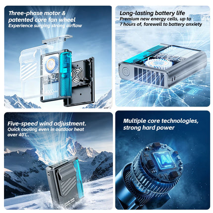 New Outdoor Hanging Waist Fan 4000mAh USB Multi-functional Mini Cooling Fan 5 Speed Digital Display Portable Rechargeable Fan
