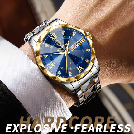 Business Watch Men's Watch 30M Waterproof Calendar Date Function Rhinestone Stainless Steel Watchband Male Quartz Watch Gift