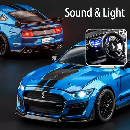1:18 Mustang GT500 Accord Alloy Cars Diecast Models Toys 4 Doors Opened with Sound Light Pull Back Vehices Kids Birthday Present