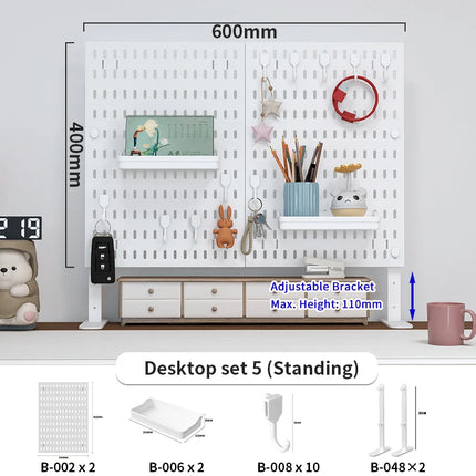 Home & Office Desktop Pegboard: Height-Adjustable Standing Storage Rack for Supplies, Also for Decorative Figurine Display