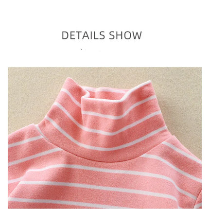 Kids Warm Top Autumn Winter Baby Boys Girls Striped High Collar Sweatshirt Children Leisure Bottoming Shirt