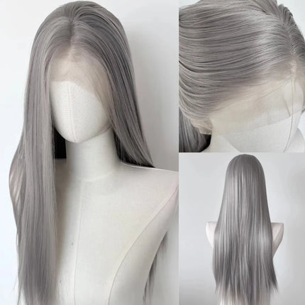 Ashely Platinum Blonde Wig 26inch 13x4 Lace Front Wig Long Straight Synthetic Lace Wigs High temperature Fibers for Cosplay