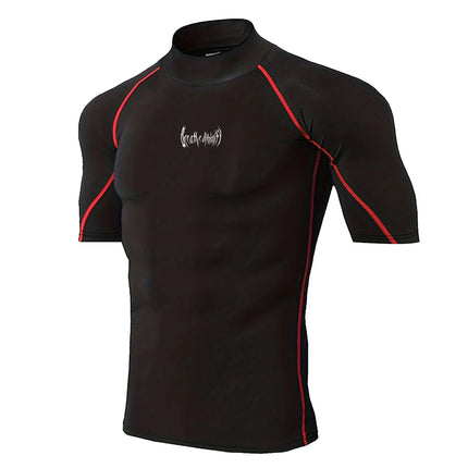 Men Gothic Print Compression T-Shirt Turtle Neck Quick-Dry Fitness Training
