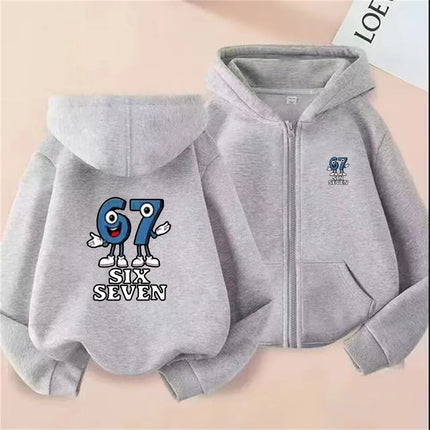 Zipper 67 Six Seven Funny Cartoon Children's Hoodie Boys Girl Hooded Pullover Streetwear Casual Sportswear Sweatshirt