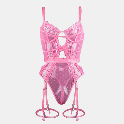 Toucheart Lace Sexy Skinny Babydoll Bodysuit Embroidery Erotic Private Adult Suit Solid Color Patchwork High Waisted Sexy Set