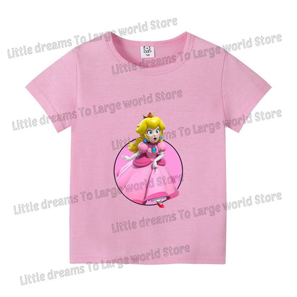 Super Marios Bros T-shirt for Kids Short Sleeve Shirt Cartoon Printed Tops Children Clothes Base Tee Boys Girls Clothing Gift