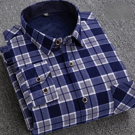 Thickened Fleece Men's Casual Shirt Warm Plaid Set Winter Wear Comfortable Breathable Fashionable Chinese Brand Clothing