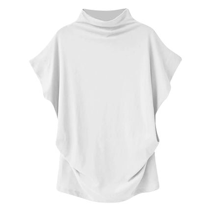 Women's New Trendy Fashion Solid Color Soft Turtleneck Top High-End Basic Daily Commute Thin Short-Sleeve Pleated Clothing