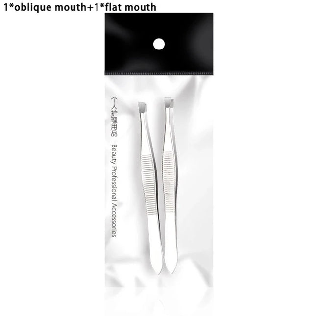 2Pcs/Set Professional Slanted/Flat Stainless Steel Hair Removal Clip Eyebrow Face Hair Remover Tweezers Eyebrow Plucking Tools