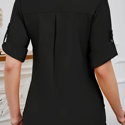 Women's plus size casual summer woven solid color shirt