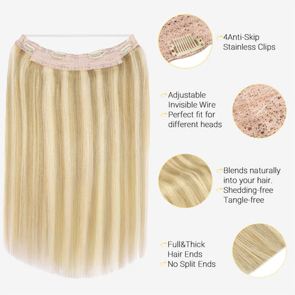 Wire in Hair Extensions Human Hair Straight Fish Line Natural Fusion Hair Extensions with Clips Weft Hair Extensions For Women