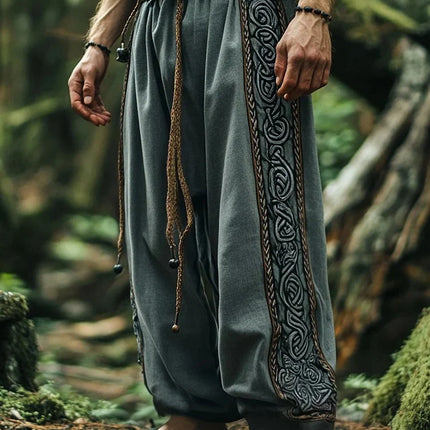 Men's Retro Viking Celtic Knot and Snake 3D Printed Casual Drawstring Straight-Leg Summer Beach Pants