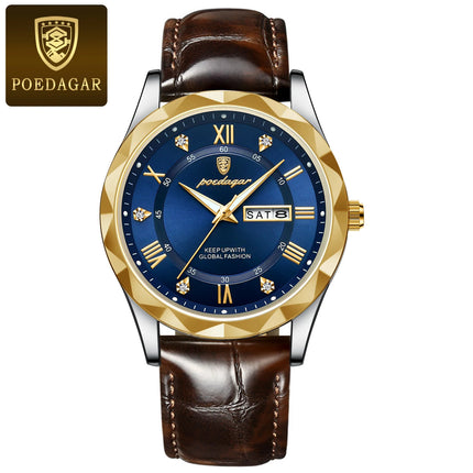 POEDAGAR Original Luxury Men's Watch Waterproof Luminous Date Week Sports Men's Watches Classic Business Quartz Leather Men Watch