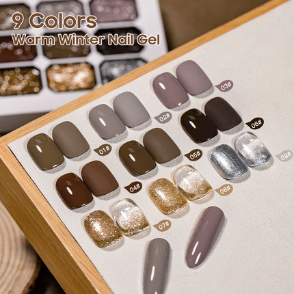 9 Colors Warm Winter Patting Painting Gel Nail Polish Glitter Effect Soak Off Gel Varnish Gradient Pat Gel Palette Nail Supplies