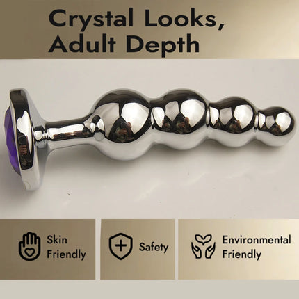 Metal Curved Anus Butt Plug,4 Beads Stimulating Anal Plugs Sex Toy, Prostate Massage,Analplug Buttplug Butplug with Jewelry Base