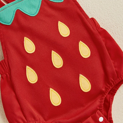 Pudcoco Infant Newborn Baby Summer Outfit, Sleeveless Fruit Overalls Romper with Hat 2-piece Outfit for Boys Girls 0-18M
